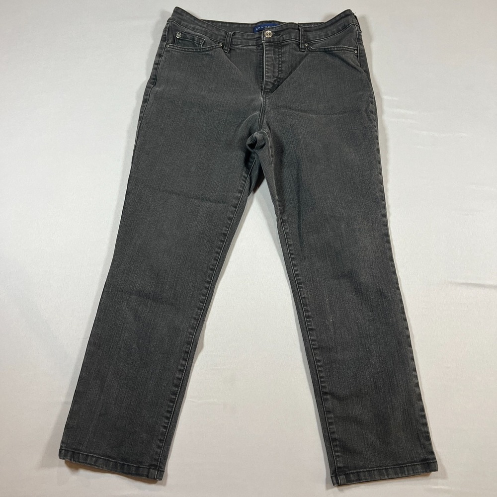 Bandolino Mandie Straight Jeans Womens 14 Petite Black Cotton Stretch Mid Rise